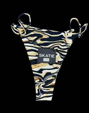SKATIE NWT Harli Adjustable Side Tie Bikini Bottom in Abstract Zebra Marble